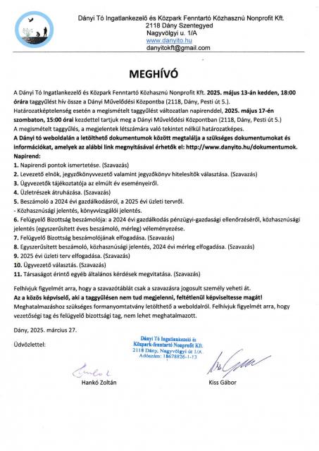 2025. évi taggyűlés meghívó 2025. évi taggyűlés meghívó
